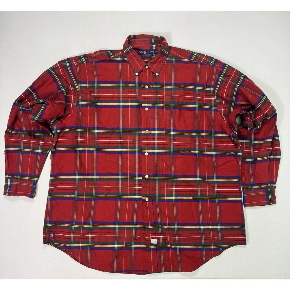 Polo Ralph Lauren Shirt Mens XL Red Green Blue Plaid The Big Oxford Oversized